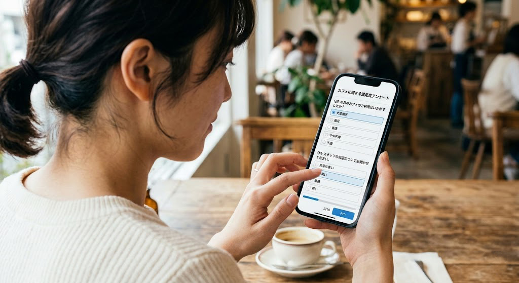 女性がインターネットのアンケートに答えている様子